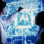 Exevutives using AI computing simulation.