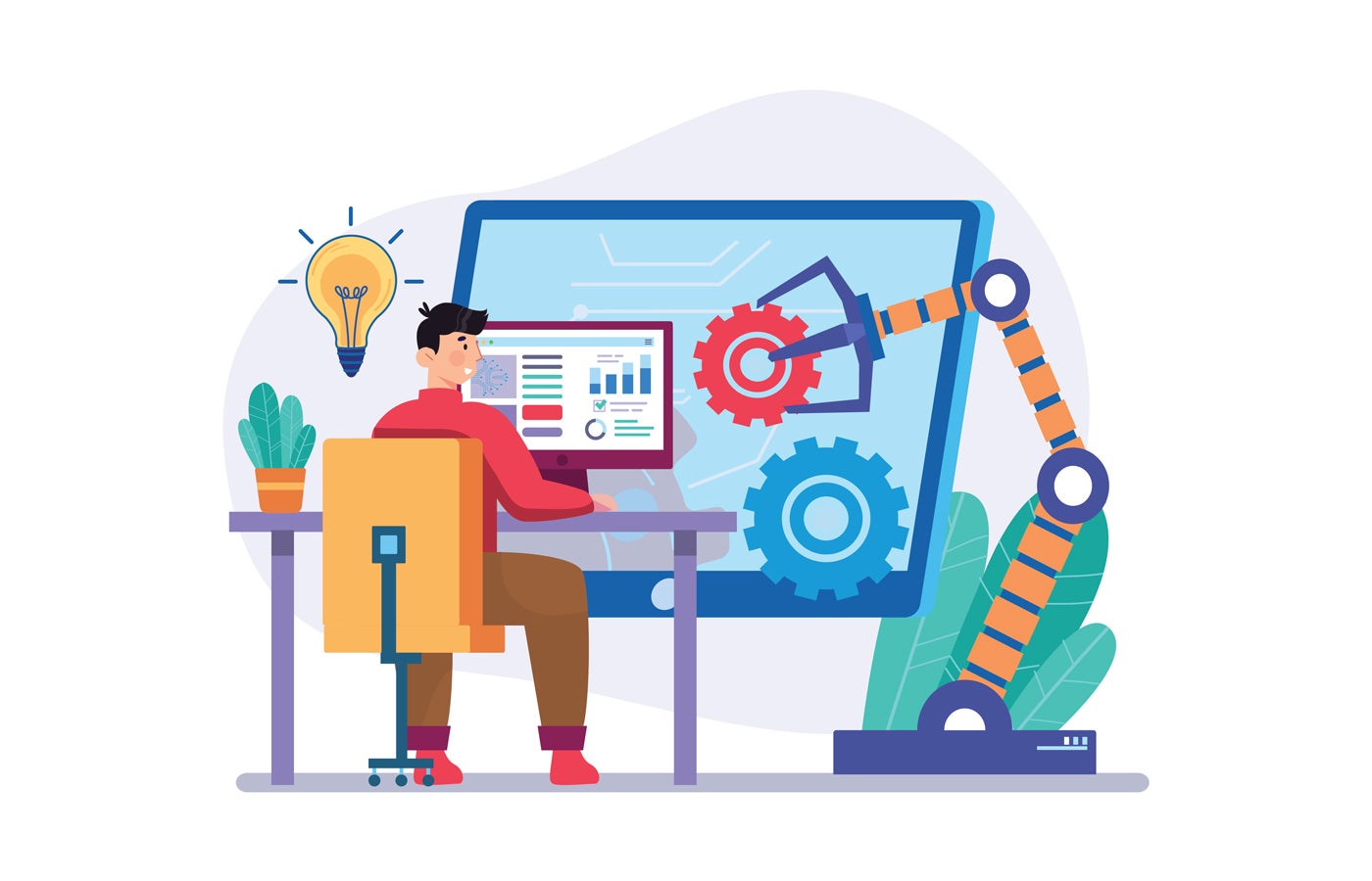 Flat vector illustration of the automation concept.