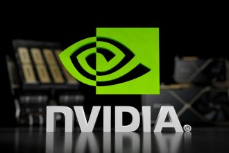 The NVIDIA logo is displayed on a table.