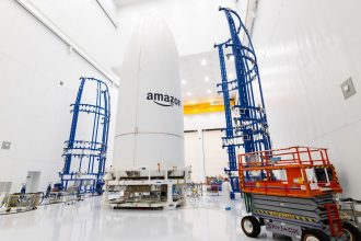The Project Kuiper payload is prepared for liftoff.