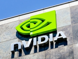 August 9, 2019 Santa Clara / CA / USA - The NVIDIA logo and symbol displayed on the facade of one of their office buildings located in the Company's campus in Silicon Valley