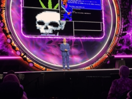 Cybersecurity researcher Mikko Hypponen delivering his keynote address during the Black Hat event on Aug. 6, 2025 in Las Vegas.