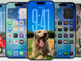 Photos of different iPhone products as seen during WWDC 2025.